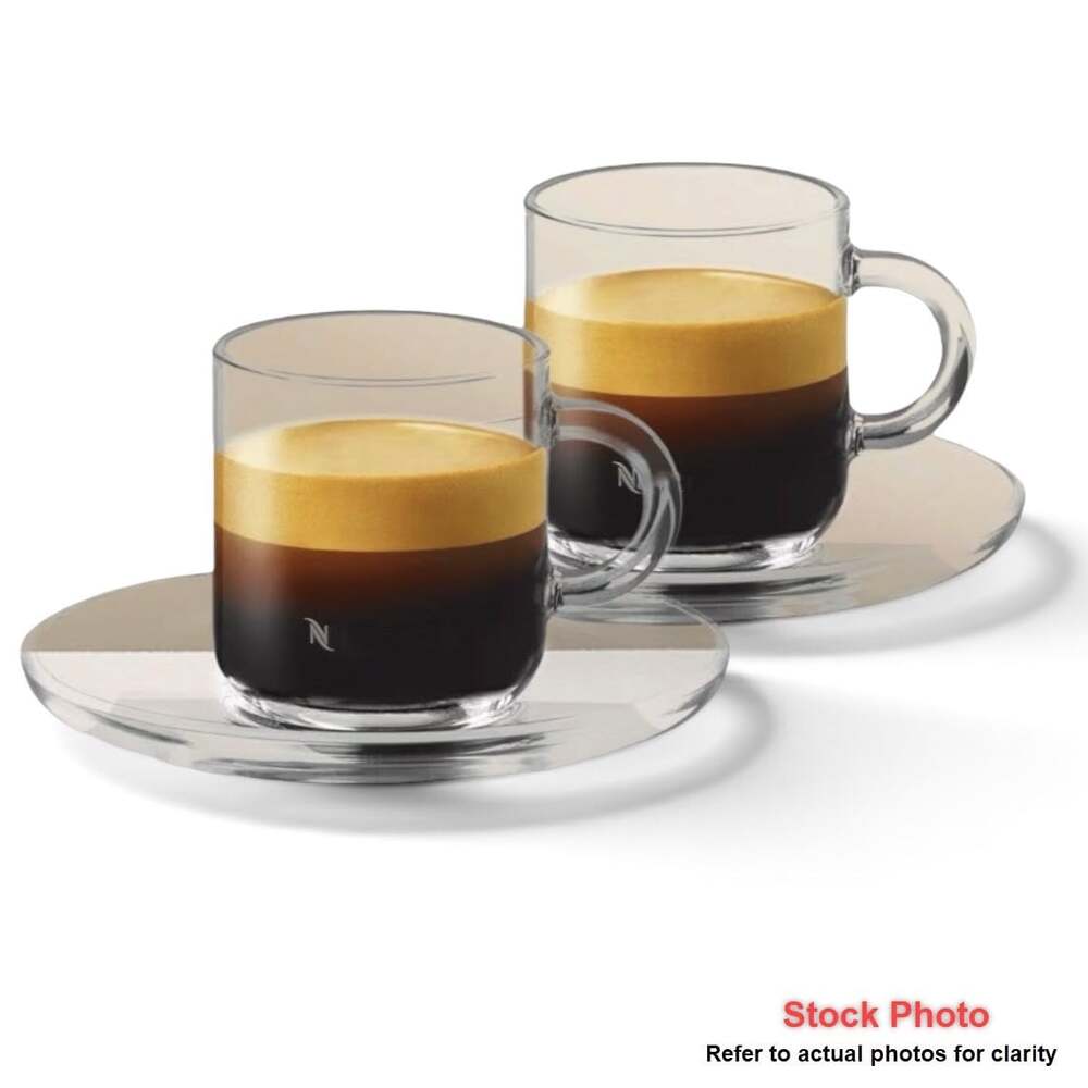 2 Nespresso Vertuo Lungo Espresso Coffee Mug & Saucer Tempered Glass 180ml NIB